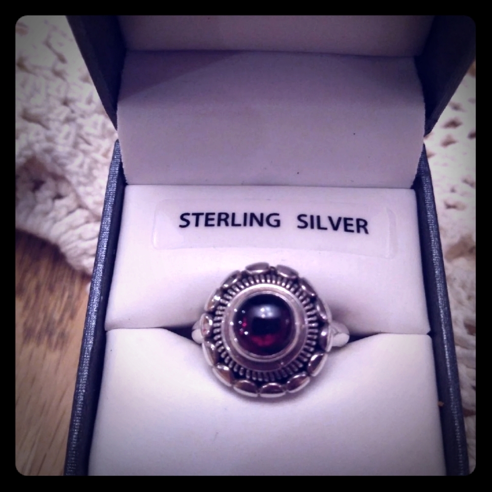 Sterling Silver Ring Fuschia Colored Stone